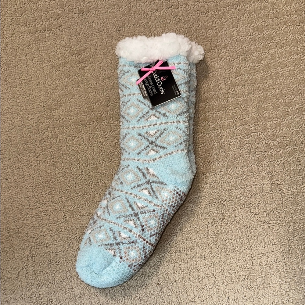Cozy Blue and White Fuzzy Slipper Socks